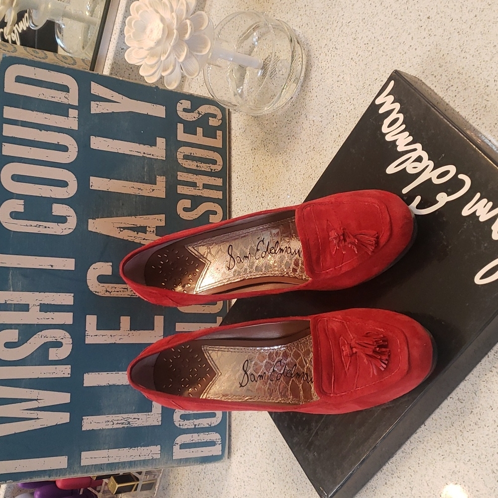 Sam Edelman Red Suede Tassel Moccasin Heels